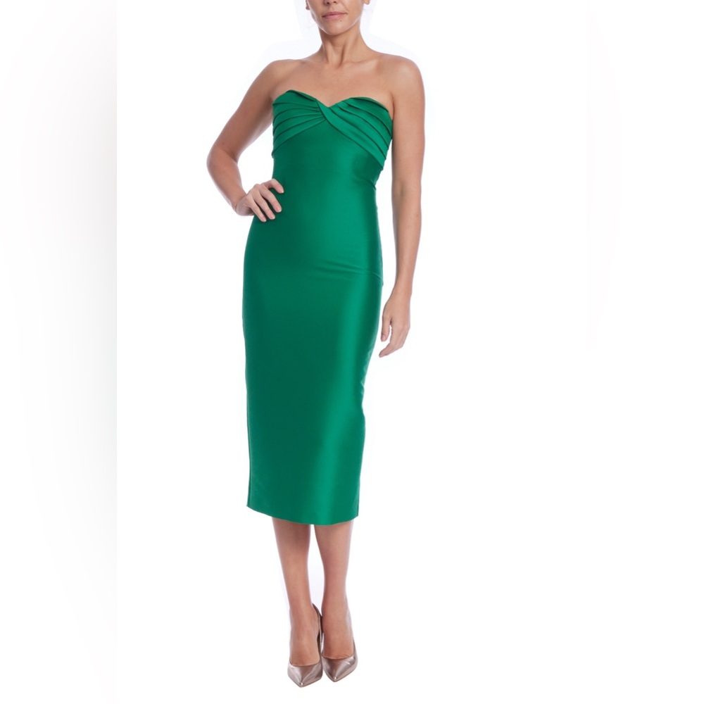 Badgley Mischka 
Fitted Sweetheart Neck Midi
Dress